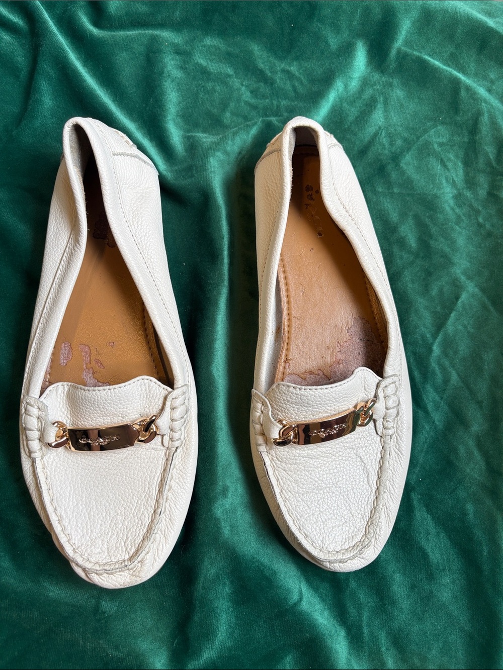 Coach White Fredrica Driving Loafers